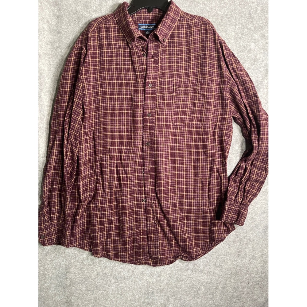 Croft & Barrow Mens Large Burgundy Plaid Flannel‎ Button Down Shirt Long Sleeve